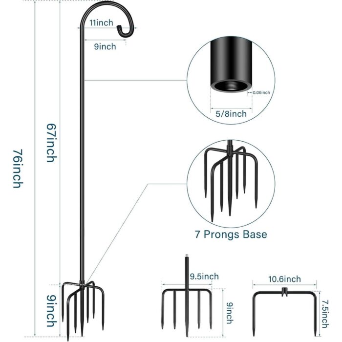 Adjustable Shepherds Hooks for Outdoor Bird Feeder Pole with 7 Prongs Base - Image 2