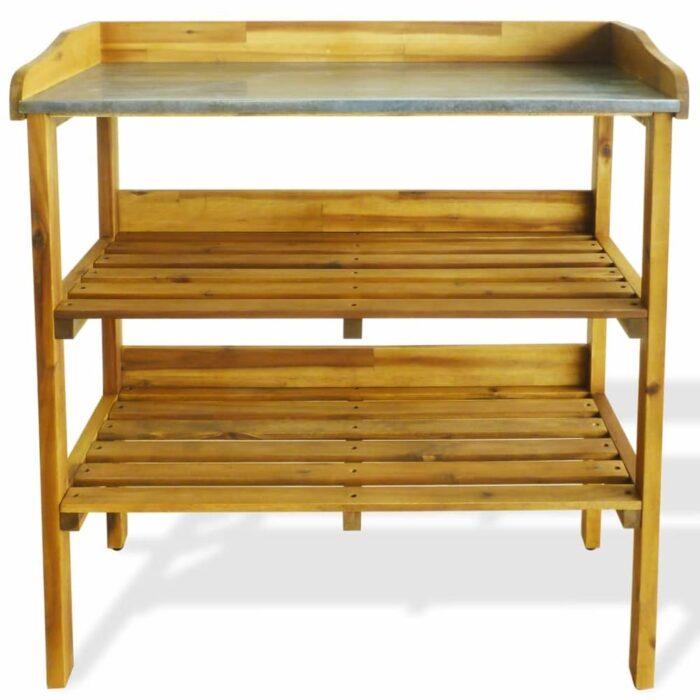 vidaXL Potting Bench with 2 Shelves Solid Acacia Wood and Zinc - Image 2