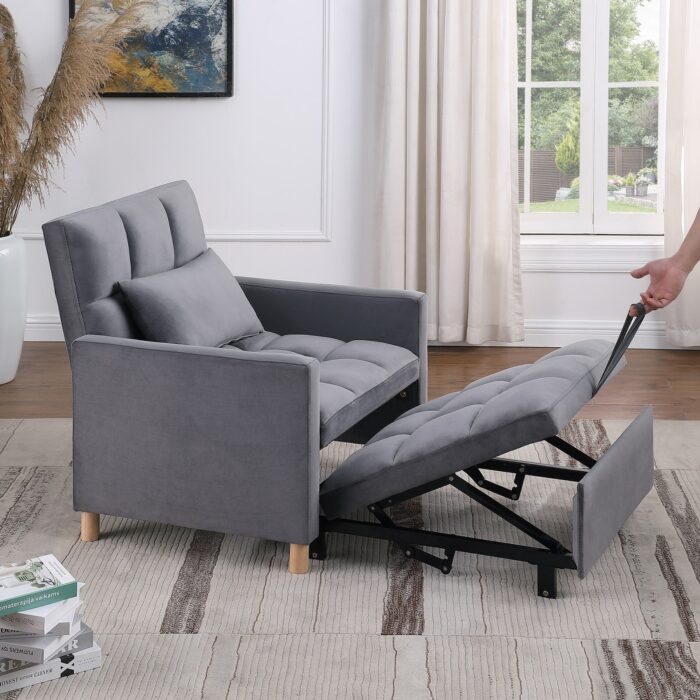 Chair Bed w/ Pull-out Bed Gray Chaise Lounges, Accent Sleeper Sofa Chairs