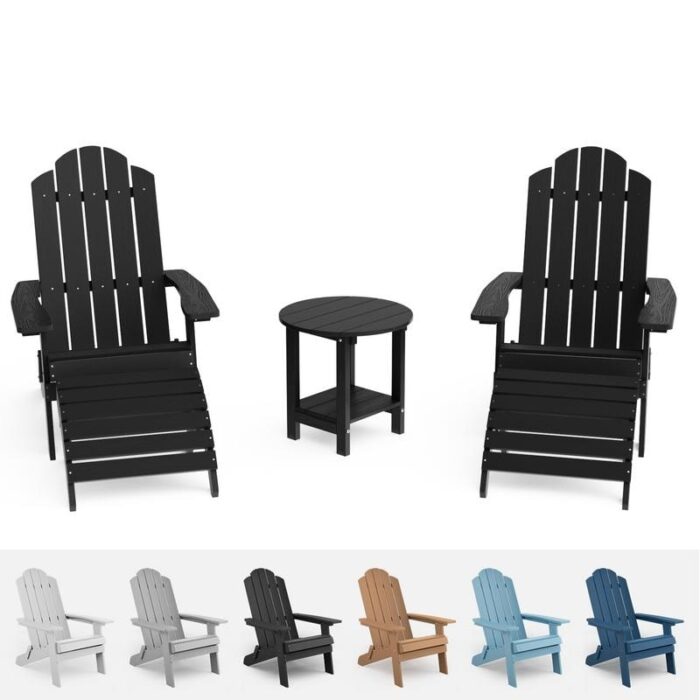 Winsoon 5-Piece All Weather HIPS Outdoor Folding Adirondack Chairs, 2 Ottomans and 1 Side Table
