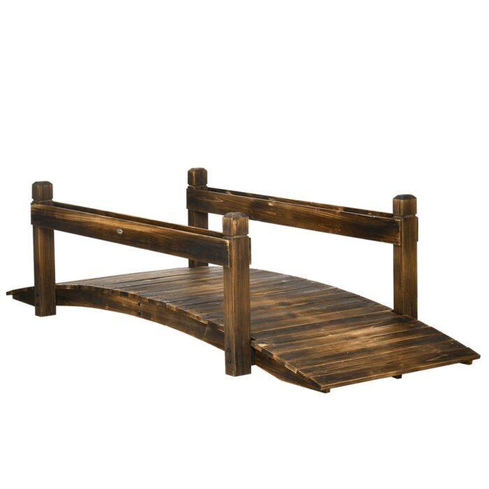 Outsunny 7.5' Wooden Garden Bridge with Planters, Stained Finish Arc Footbridge with Safety Railings for Backyard - Image 2