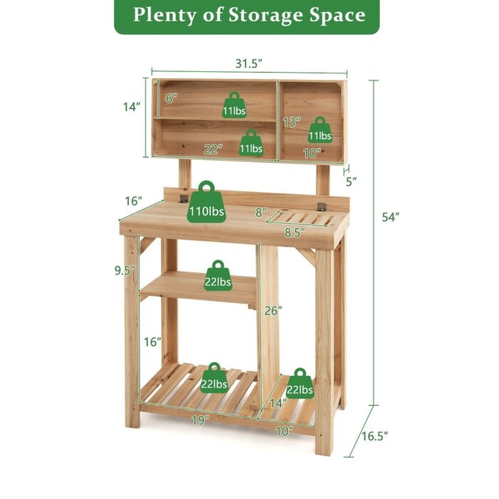 Costway Garden Potting Table Outdoor Potting Bench Wooden Workstation - See Details - Image 2