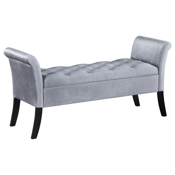 Farrah Upholstered Rolled Arms Storage Bench Beige/Brown And Silver/Black - 51.50'' x 17.25'' x 25.25'' - Image 2
