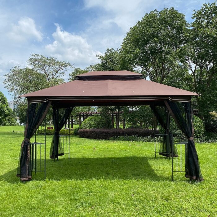 13x10 Outdoor Patio Gazebo Canopy with Double Roof and Mosquito Net