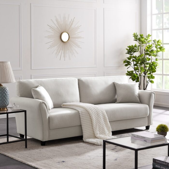 82.43" Linen Upholstered Sofa With Toss Pillow Living Room Furniture - Image 2