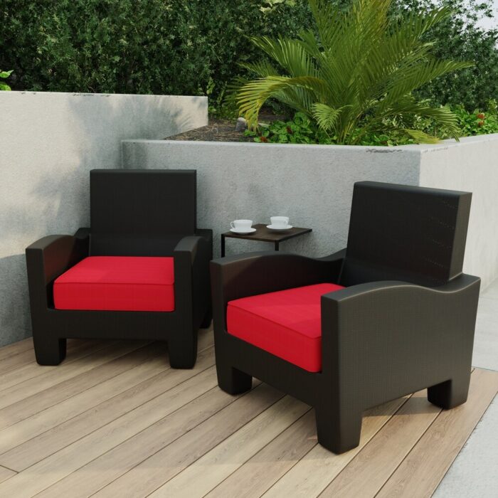 Sunbrella 23" x 22" Red Solid Outdoor Deep Seat Chair Cushion Set with Ties and Welt - 21.5'' L x 22.5'' W x 4'' H