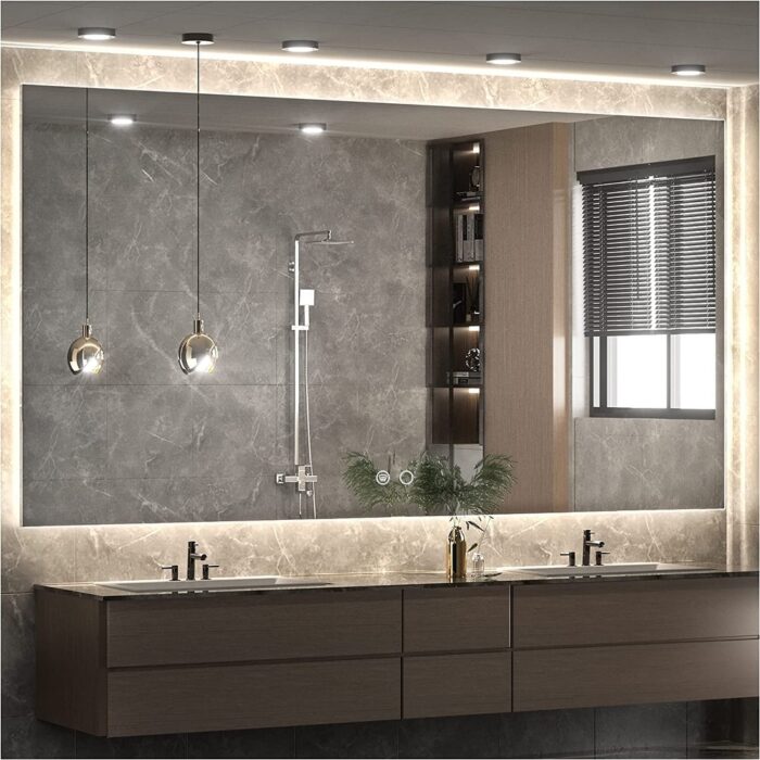 Keonjinn LED Backlit Bathroom Vanity Mirror with 3-Color Warm/Natural/White Lights, Anti-Fog Wall Mounted Dimmable Makeup Mirror