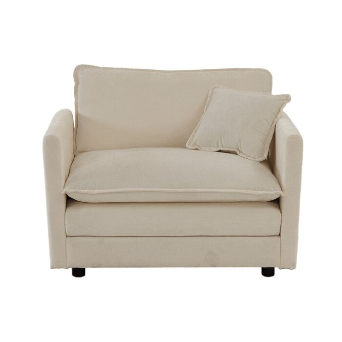 Chenille Accent Armchair Beige Convertible Seat Single Sofa w/ Pillow - Image 2