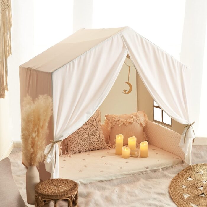 Large Kids Play Tent with Banner, Light and Padded Mat