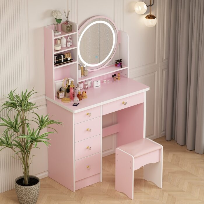 31.5" Wide Makeup Vanity Set with Stool, Mirror,3 Color Light - 31.5"W - Image 2