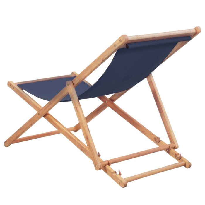 vidaXL Folding Beach Chair Fabric and Wooden Frame Blue - 38.8"/39.4"/41.7" x 29.1"/32.5"/35.4" x 23.6" - Image 2