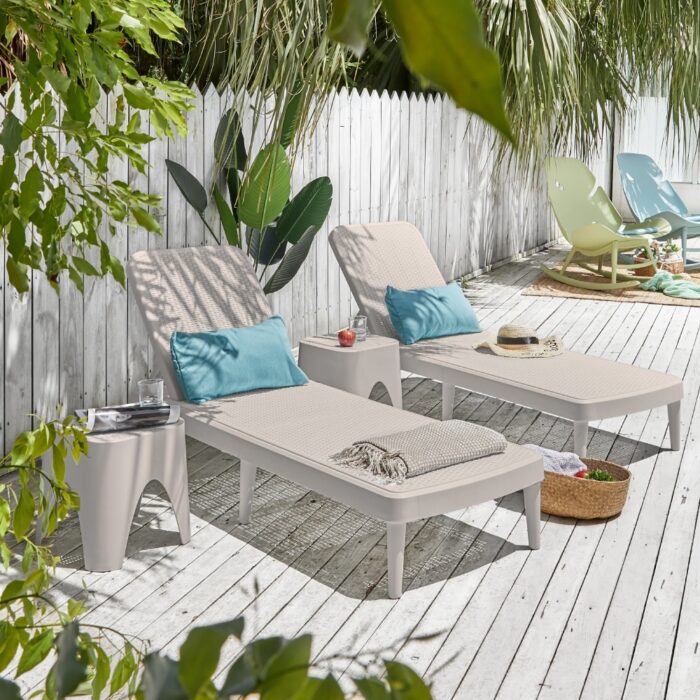Tahiti Resin Outdoor Chaise Lounge Set With 2 Side Tables
