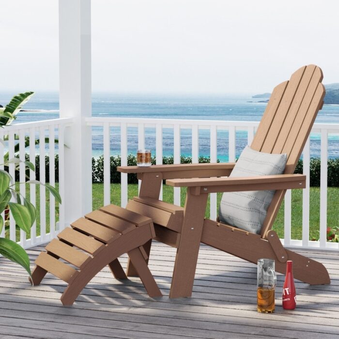WINSOON 2-Piece All Weather HIPS Outdoor Folding Adirondack Chair with Ottoman
