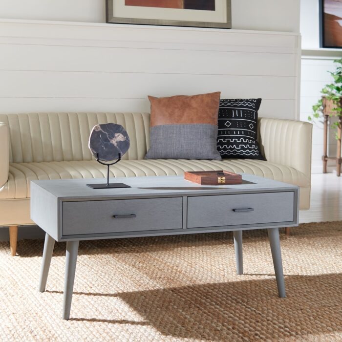 SAFAVIEH Mozart Mid-Century 2-Drawer Coffee Table - 37.8" W x 19" L x 17.8" H - Image 2
