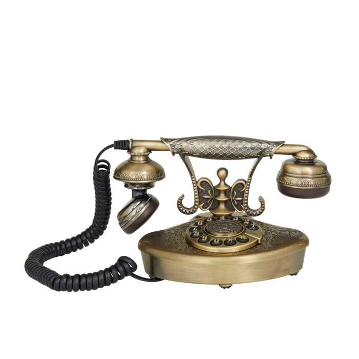 Black Metal Functioning Vintage Style Telephone with Line Cord - 12"W, 12"H - Image 2