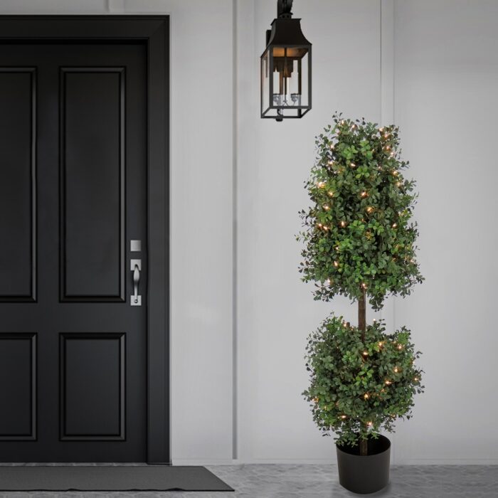 4 ft. Pre-Lit Boxwood Cone and Ball Topiary in Nursery Pot - 48 in - Image 2
