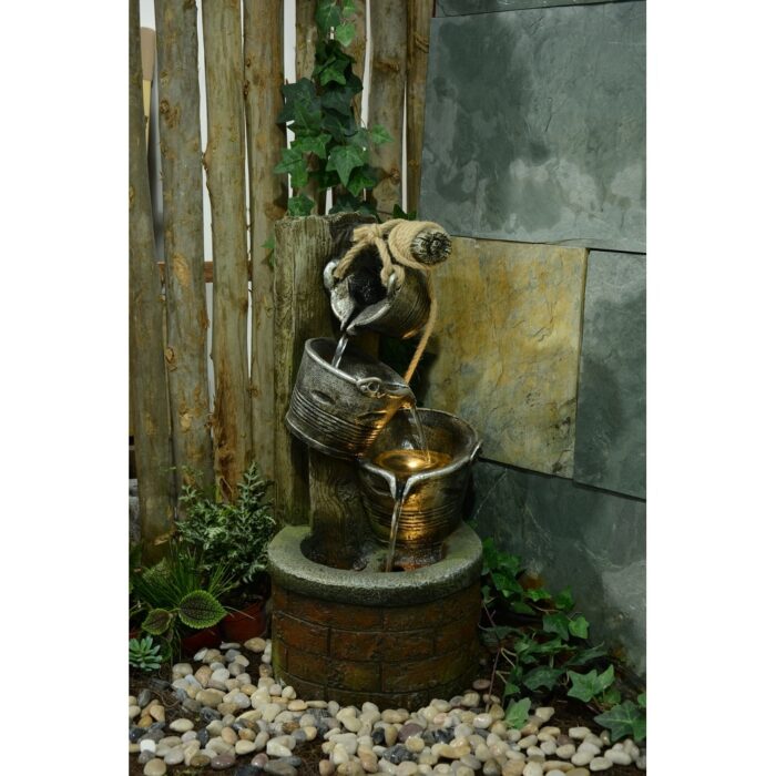 3 Pouring Buckets Fountain With 2 Warm White LED Lights