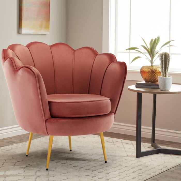 Velvet Lotus Accent Chair Small Comfy Barrel Chair Cozy Round Armchair