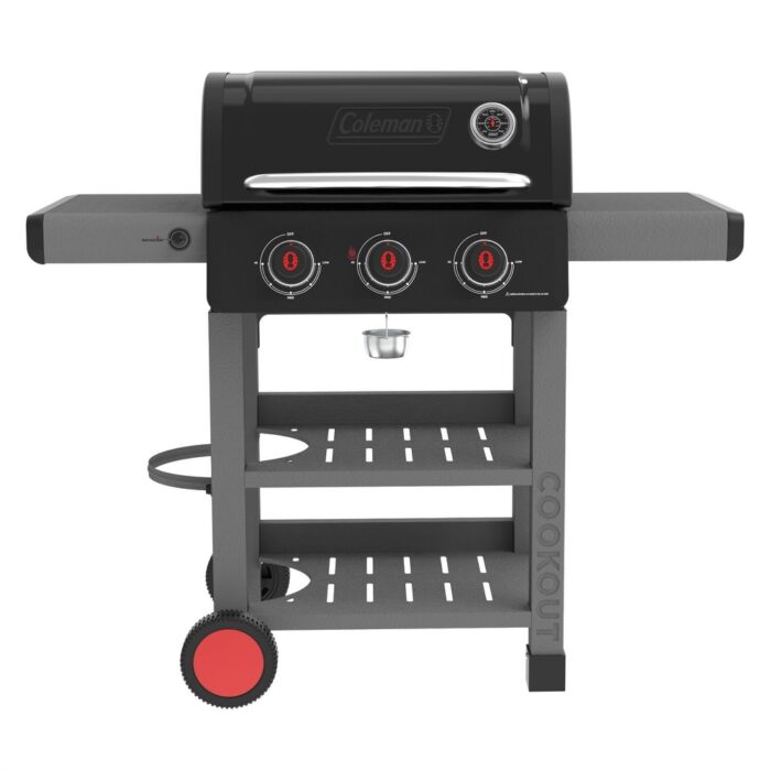 Coleman Cookout 3-Burner Propane Gas BBQ Grill w/ 535-Sq. In. Total Cooking Surface Instastart Ignition, Black/Gray