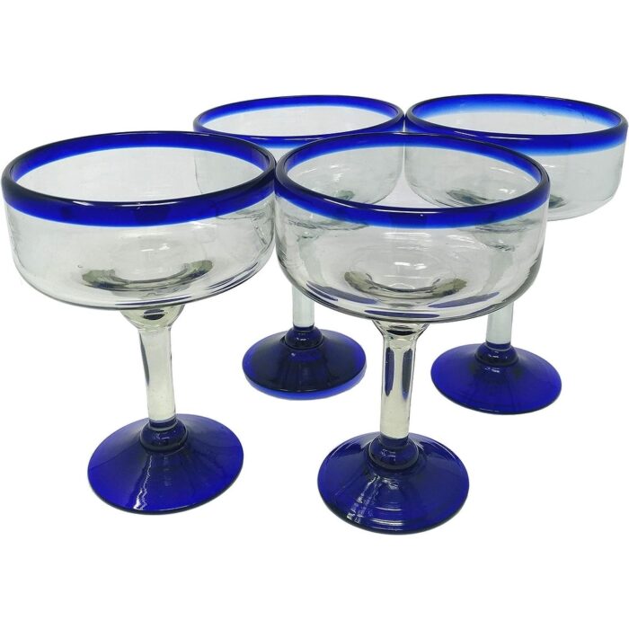 Hand Blown Glass Set of 4 Hand Blown Margarita Glasses