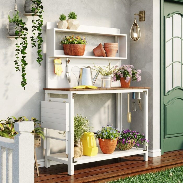 65in Garden Wood Workstation, Backyard Potting Bench Table - 60" - Image 2
