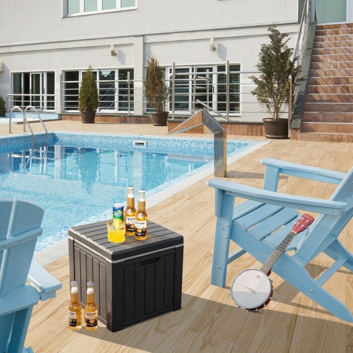 Gymax Patio 10 Gallon Ice Cube Cooler Box Table Stool Storage W/Handle - 17'' x 17'' x 16'' - Image 2
