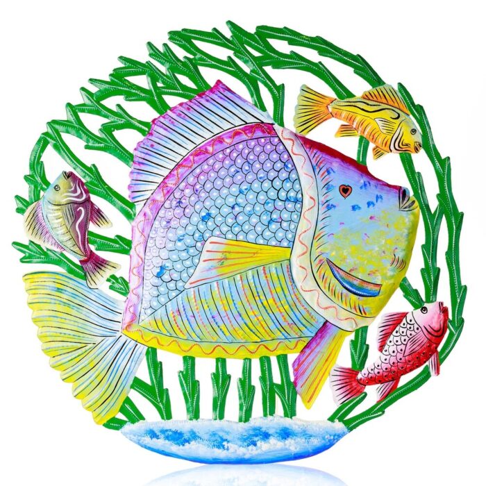 Tropical Fish in Coral Haitian Steel Drum Wall Art