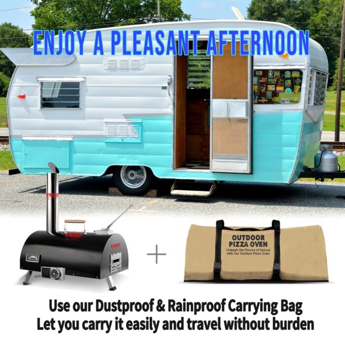 Outdoor Portable Automatic Rotatable Wood Fired Pizza Ovens,with Built-in Thermometer Pizza Cutter Carry Bag - Image 2