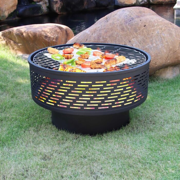 26in. Wood Burning Lightweight Portable Outdoor Firepit With Faux Wood Lid Backyard Fireplace for Camping & Bonfire