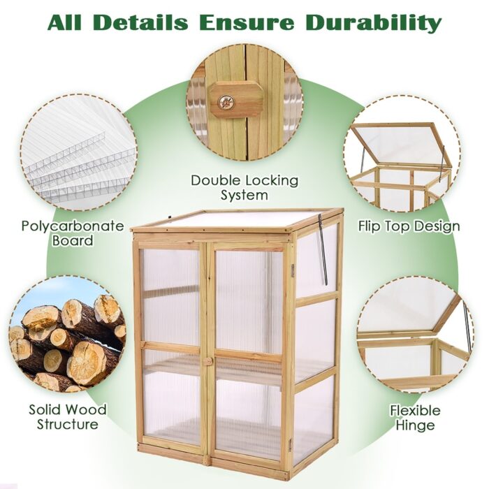 Wooden Garden Portable Greenhouse Raised Plants Protection - 30.0''x22.5''x43.0'' - Image 2