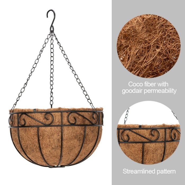 Artisasset 4pcs 10" Black Painted Round Wrought Iron Coconut Palm Hanging Basket