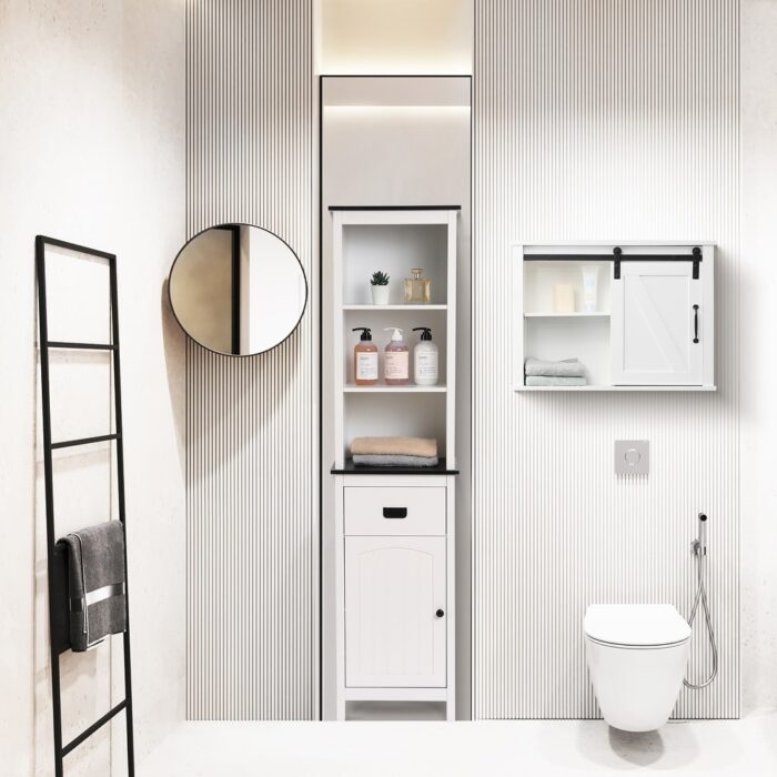 Farmhouse White MDF Wood Bathroom Wall Cabinet - Image 2