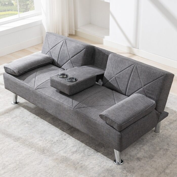 VECELO Convertible Folding Sofa, Bed Sleeper Sofa for Living Room, Grey - Image 2
