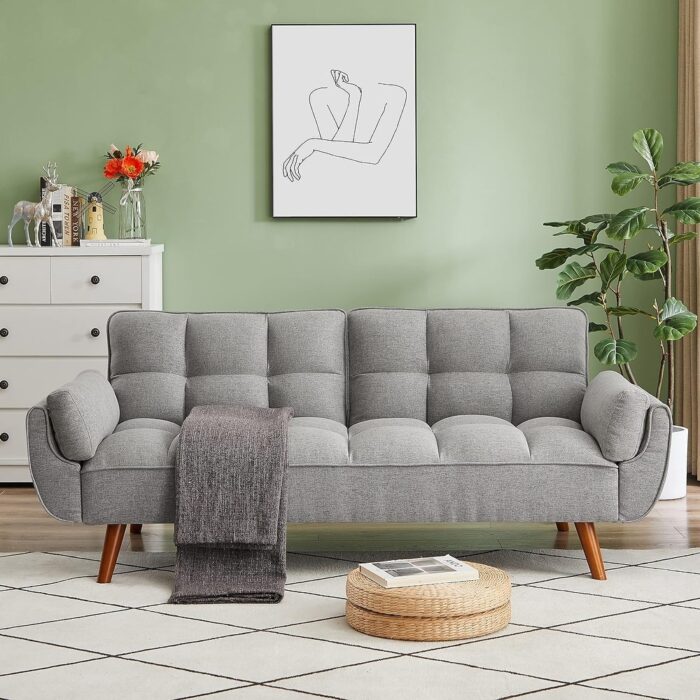 75.39 IN. Futon Sofa Bed, Convertible Upholstered Couch Sleeper with Reclining Sleeper Split Tufted Back
