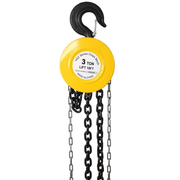 Chain hoist 5-Ton Yellow 10 ft. Steel Manual Chain Hoist Log Hook with 2 Heavy Duty Hooks - Image 2