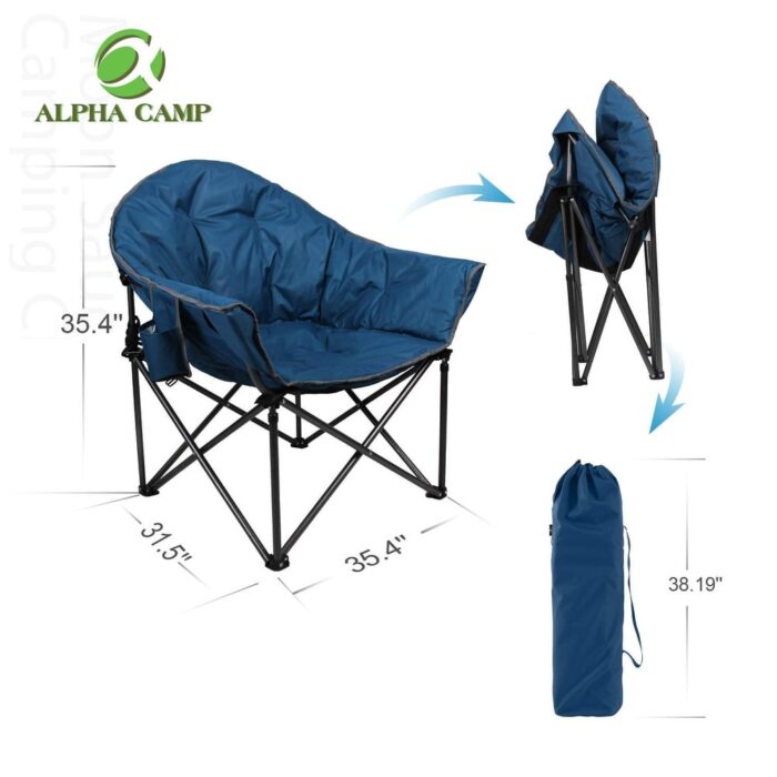 Oversized Camping Chairs Padded Moon Round Chair Saucer Recliner with Folding Cup Holder and Carry Bag - Image 2