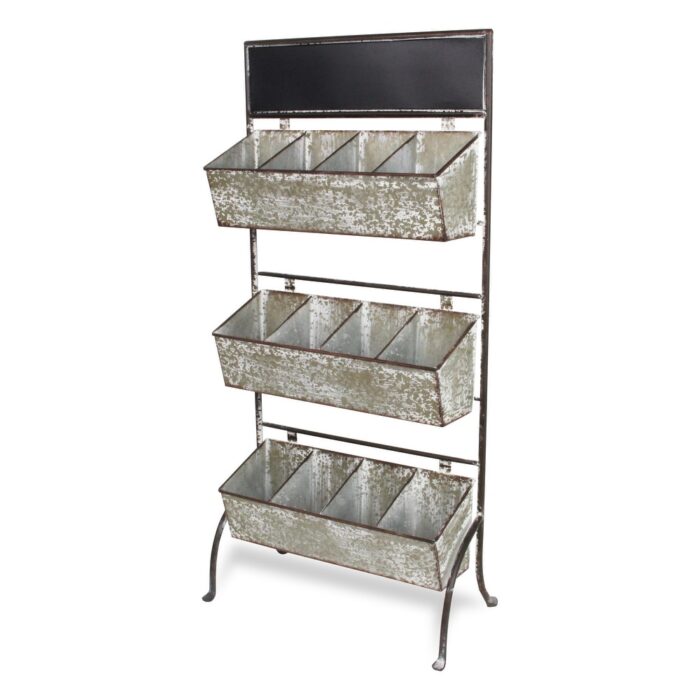 Gray Galvanized Metal 12 Slot Planter Stand with Chalk Headboard - Image 2