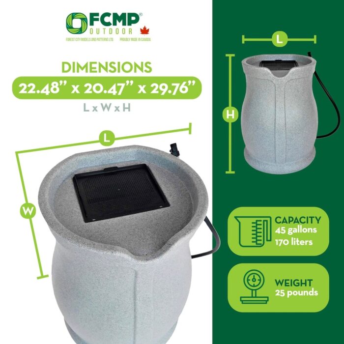 FCMP Outdoor Catalina 45 Gallon Water Outdoor Rain Catcher Barrel, Light Granite - 20 - Image 2