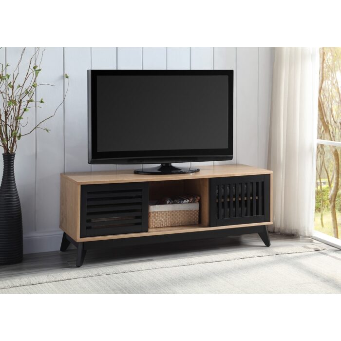 TV Tray Tables in Oak & Espresso Finish 2 Doors Storages w/2 Shelves & 1 Open Compartment,TV Tray Tables