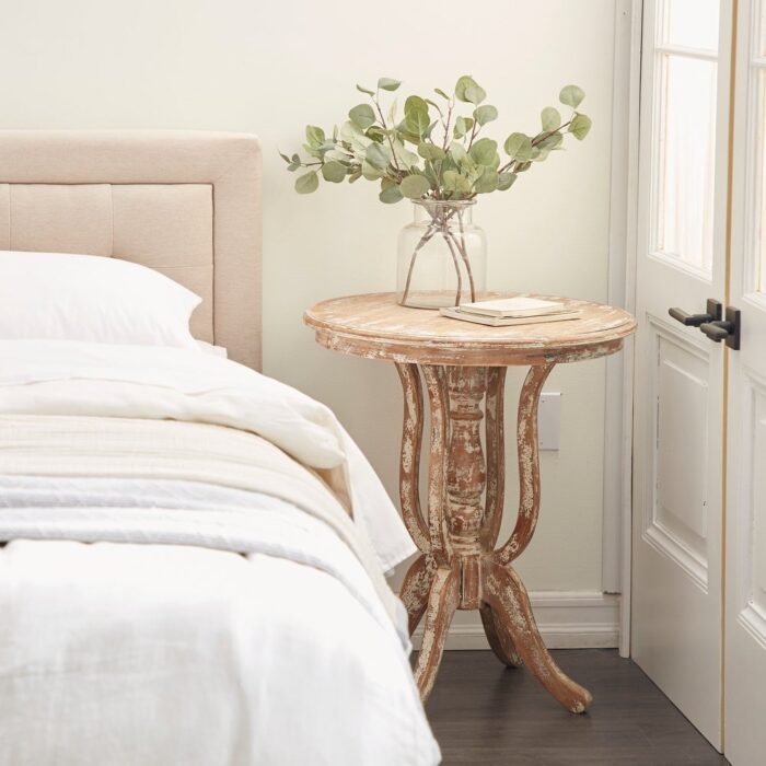 Brown Wood Accent Table with Distressed Accents