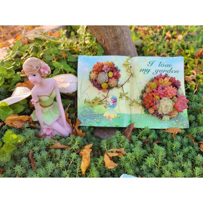 2''–3'' Multi-Color Succulent Plants in Green Grass Book Shaped Flowerpot - Multicolor - 8.3''×2'' - Image 2