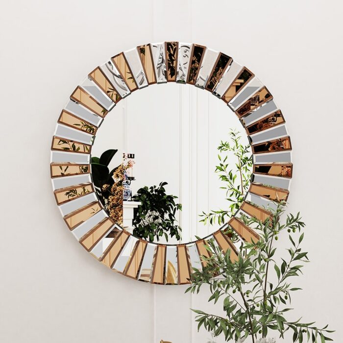 Round Goldtone Sunburst Wall Accent Mirror - Image 2