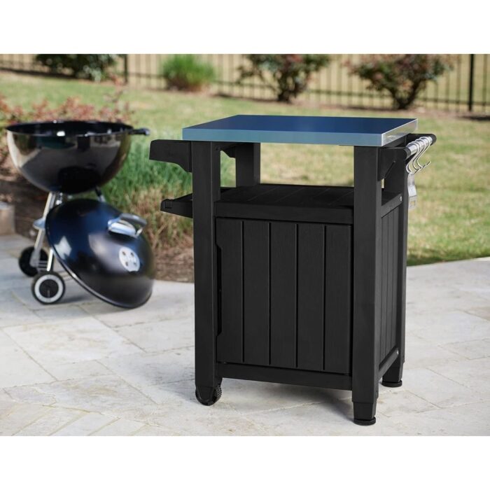 Keter Unity 40 G Patio Storage Grilling Bar Cart with Stainless Steel Top, Grey - 32 - Image 2