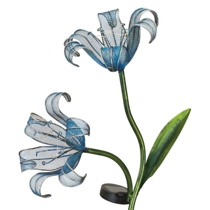 Set of 2 Blue Double Lily Solar Stakes