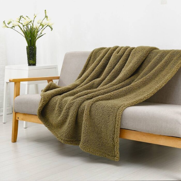 Olive Oversided Sherpa Throw Blanket, 60 in. x 72 in. (2 Pack Set of 2) - Image 2