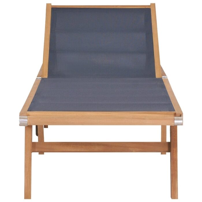 vidaXL Folding Sun Lounger with Wheels Solid Teak and Textilene - Image 2