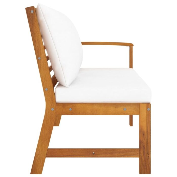 vidaXL Patio Bench 45.1" with Cream Cushion Solid Acacia Wood - 45.1" x 23.8" x 31.9" - Image 2