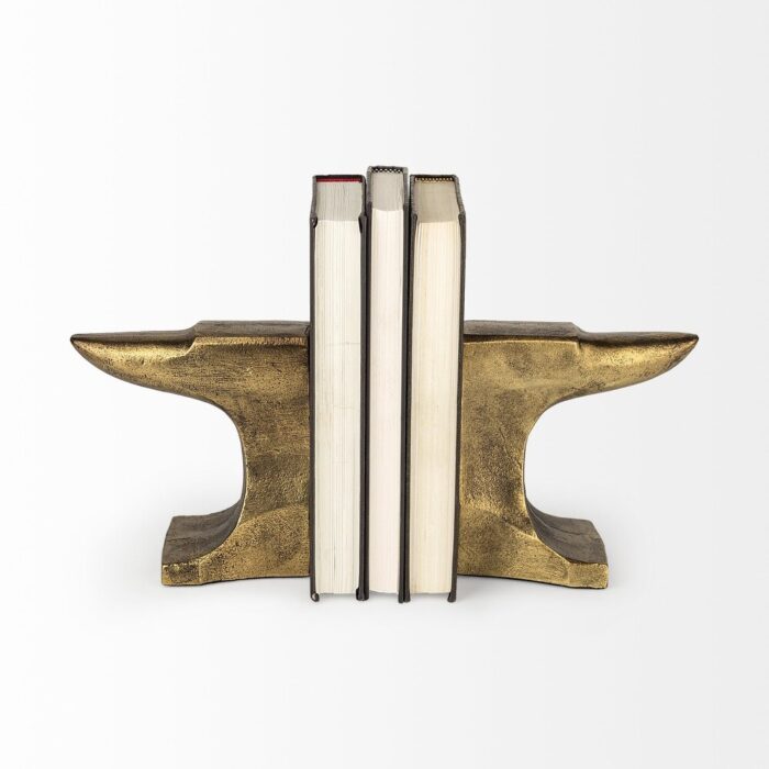 Distressed Brushed Gold Anvil Bookends - 6.2992" H x 3.5433" W x 11.811" D - Image 2
