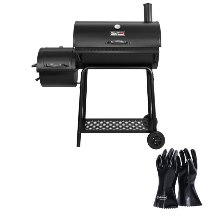 Royal Gourmet Charcoal Grill with Barrel Offset Smoker with Gloves