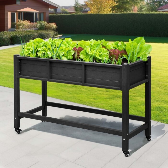 Moasis Outdoor Raised Garden Bed Planter Box Wood Mobile Elevated Stand With Lockable Wheel and Legs - Image 2